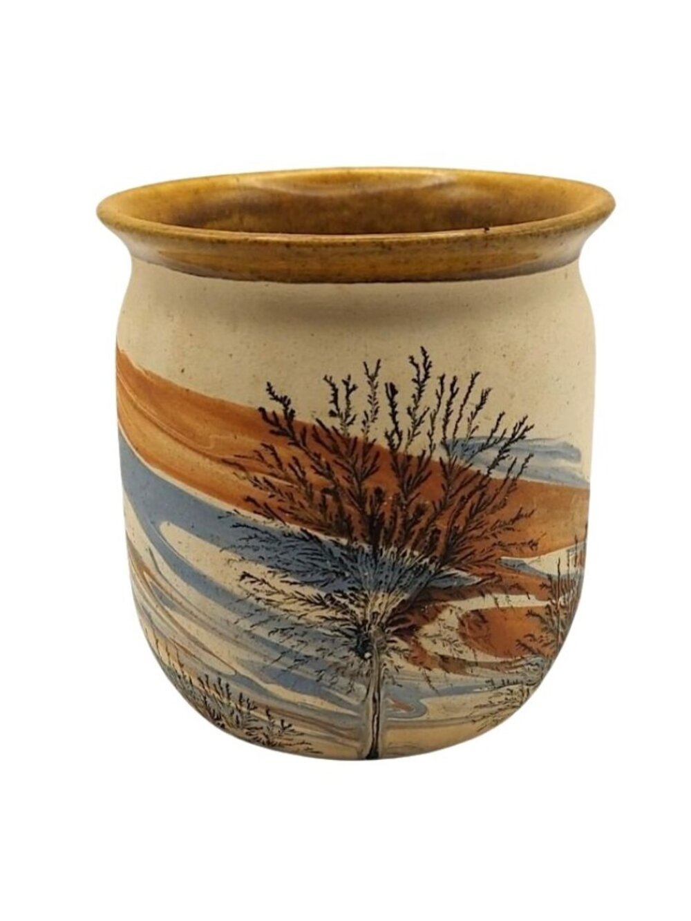 Sevierville Pottery Planter Crock Style Vase Matte Landscape TN Hand Painted